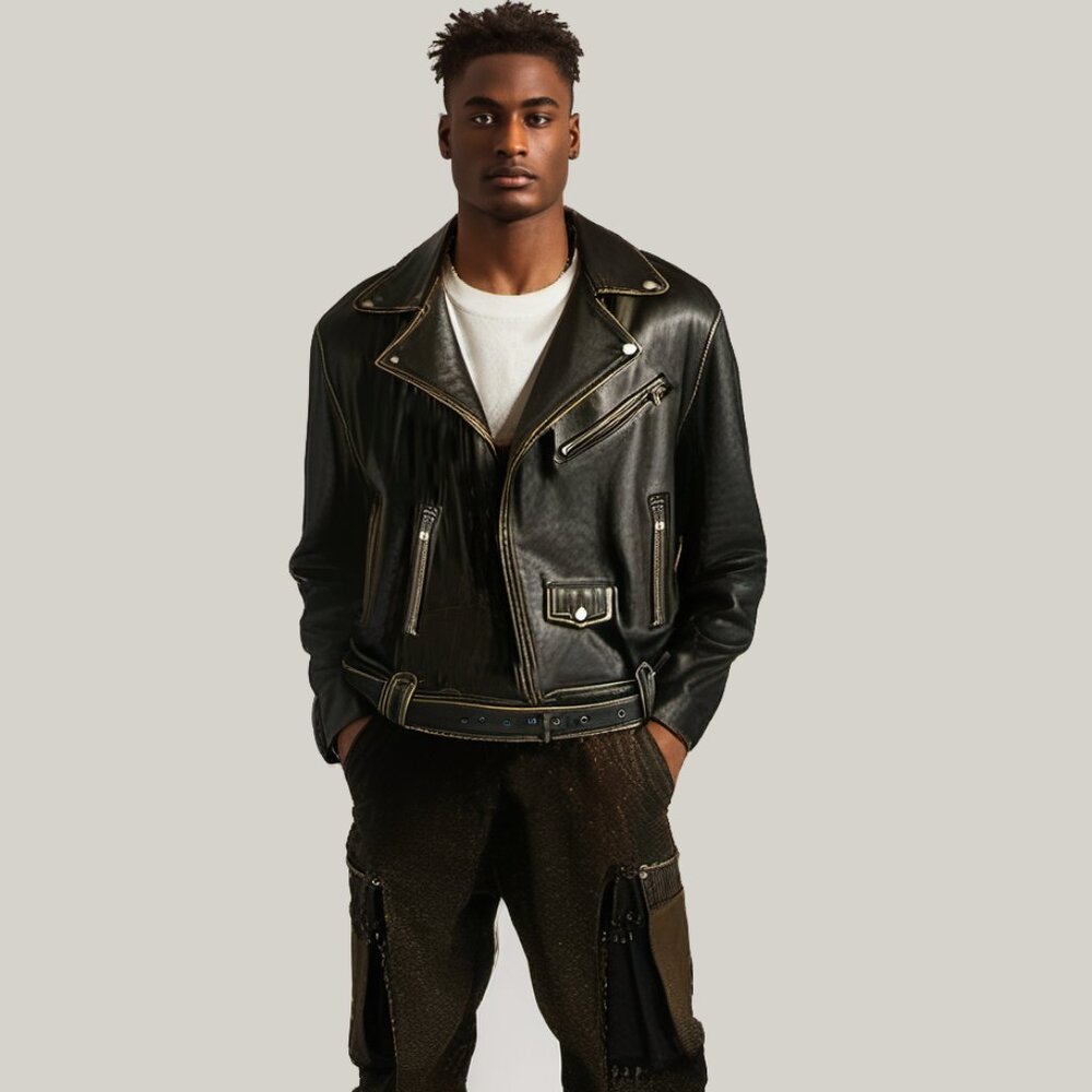 Zara Distressed Leather Biker Moto Jacket - Picture 16 of 16